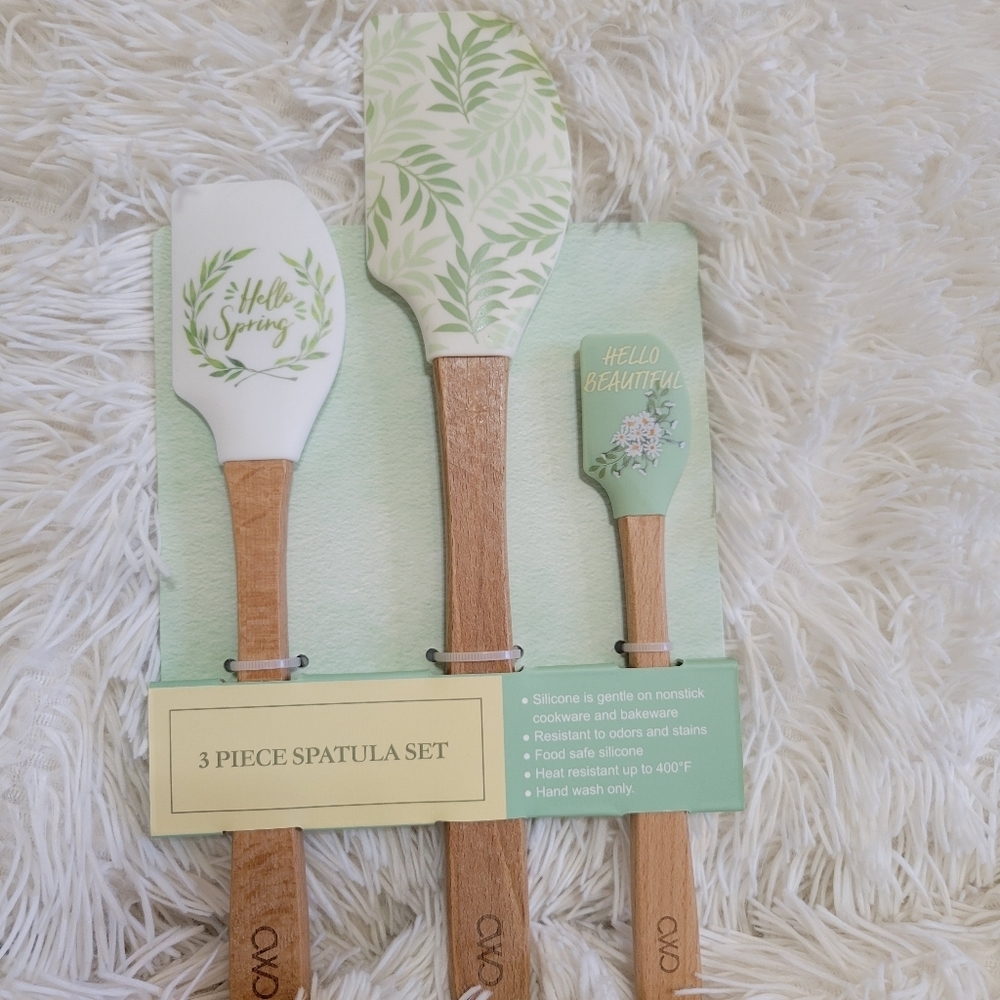 "Hello Spring" Cook with Color Green & White Multi-purpose 3 piece spatula
